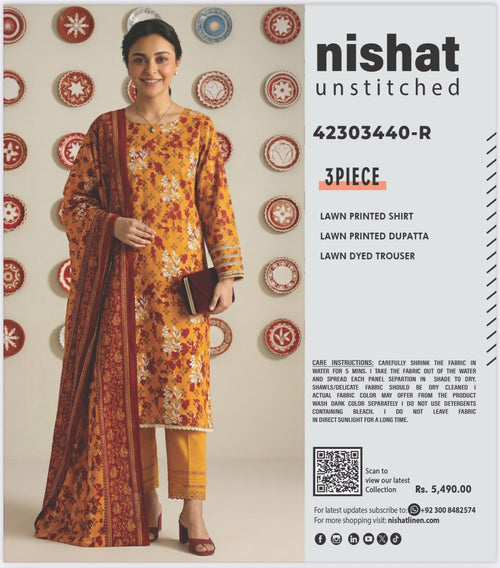 NISHAT UNSTICHED 3 PIECE LAWN